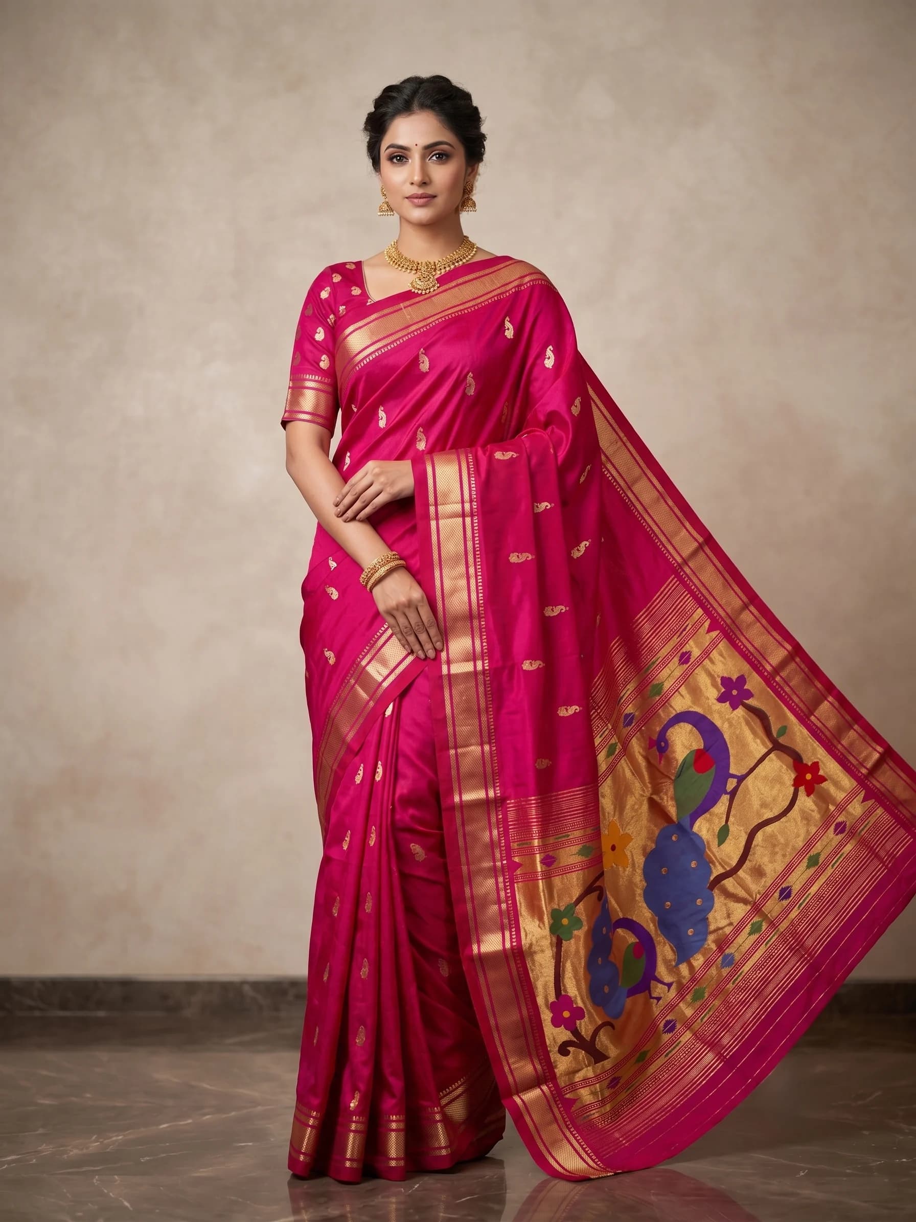 Fancy Pallu Paithani - Bright Red