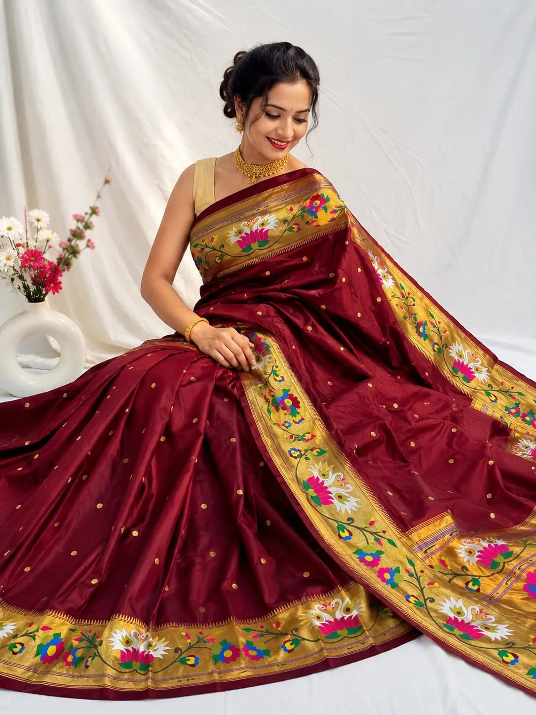 Rajhuns Paithani Saree - Wine Maroon
