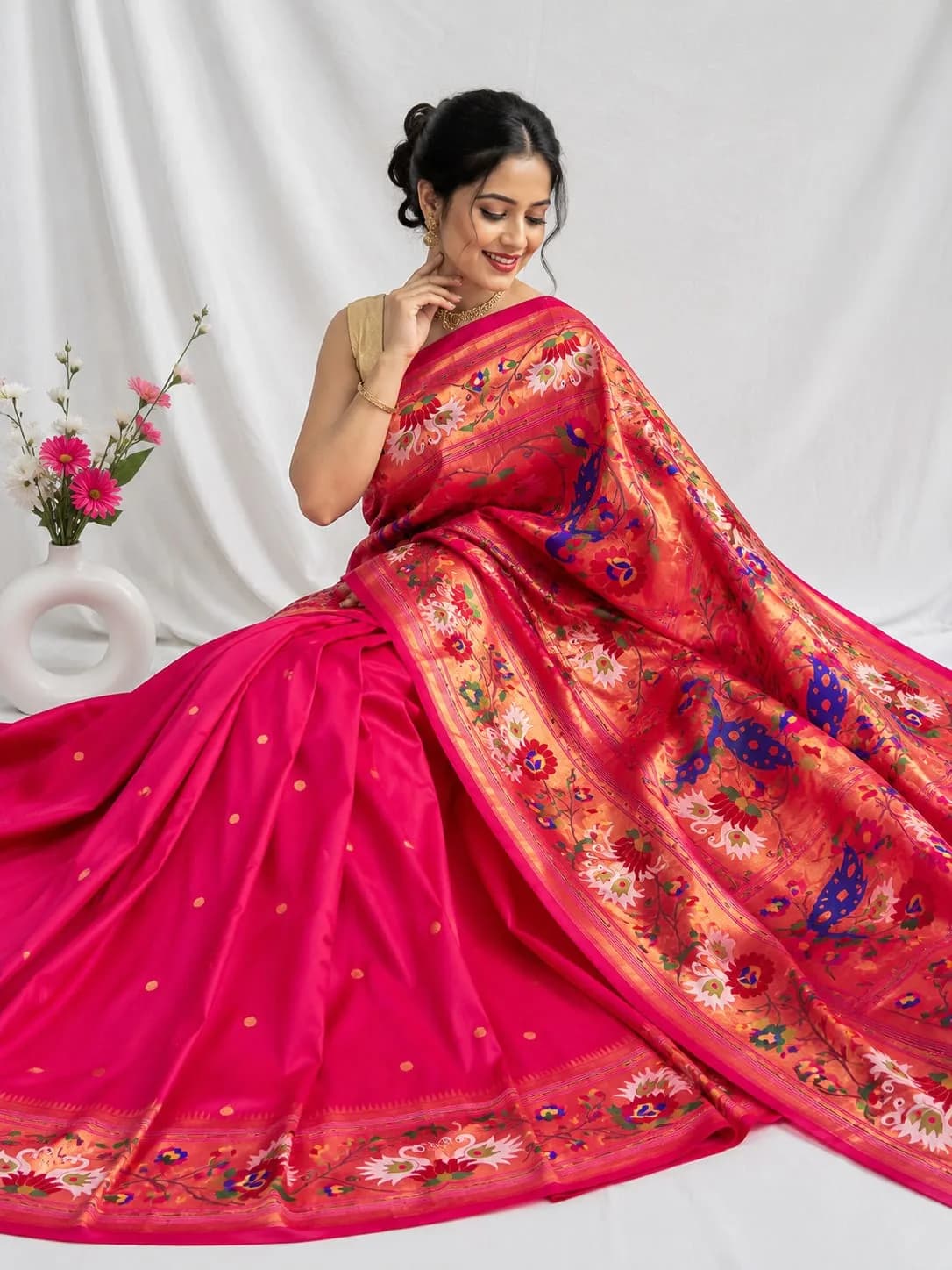 Rajhuns Paithani Saree - Rani Pink
