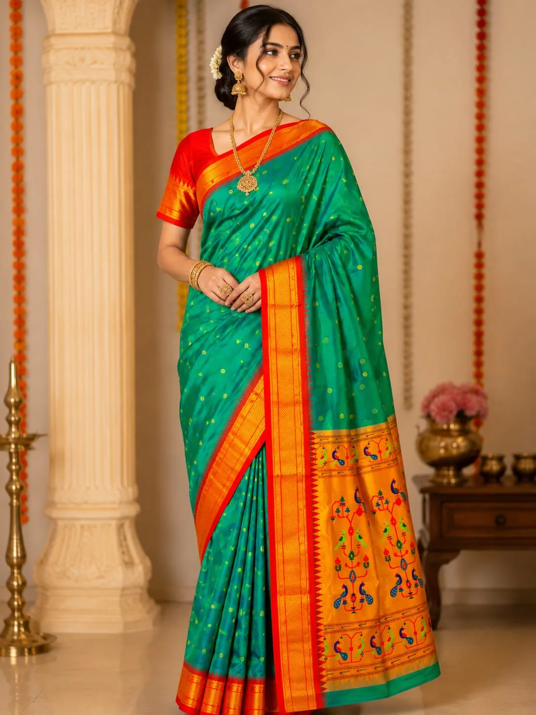 Kadiyal Paithani - Sea Green