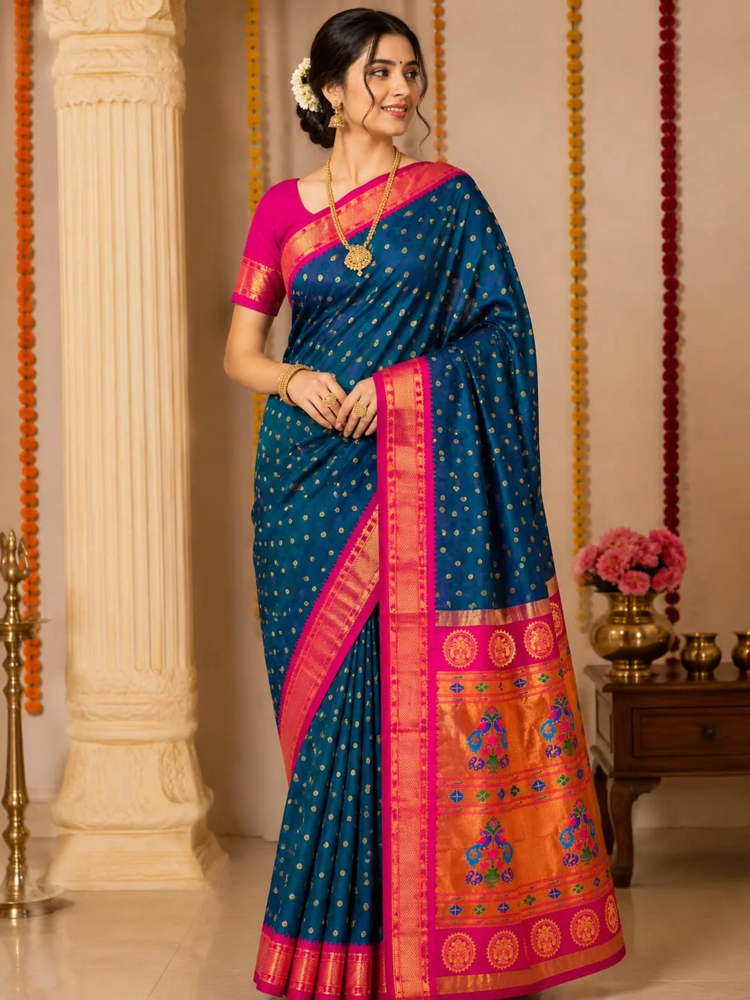 Kadiyal Paithani - Royal Blue