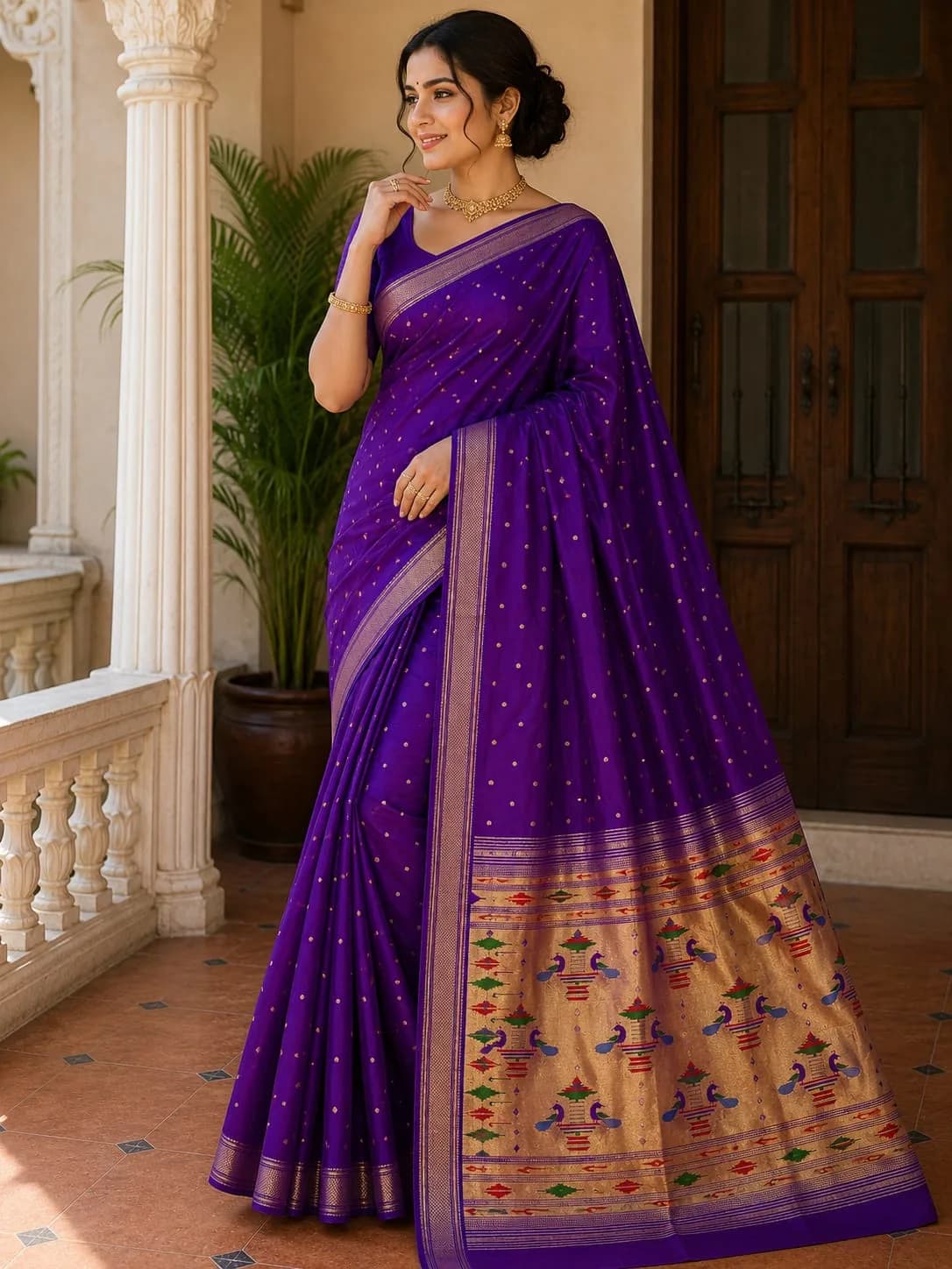 Double Pallu Saree - Red