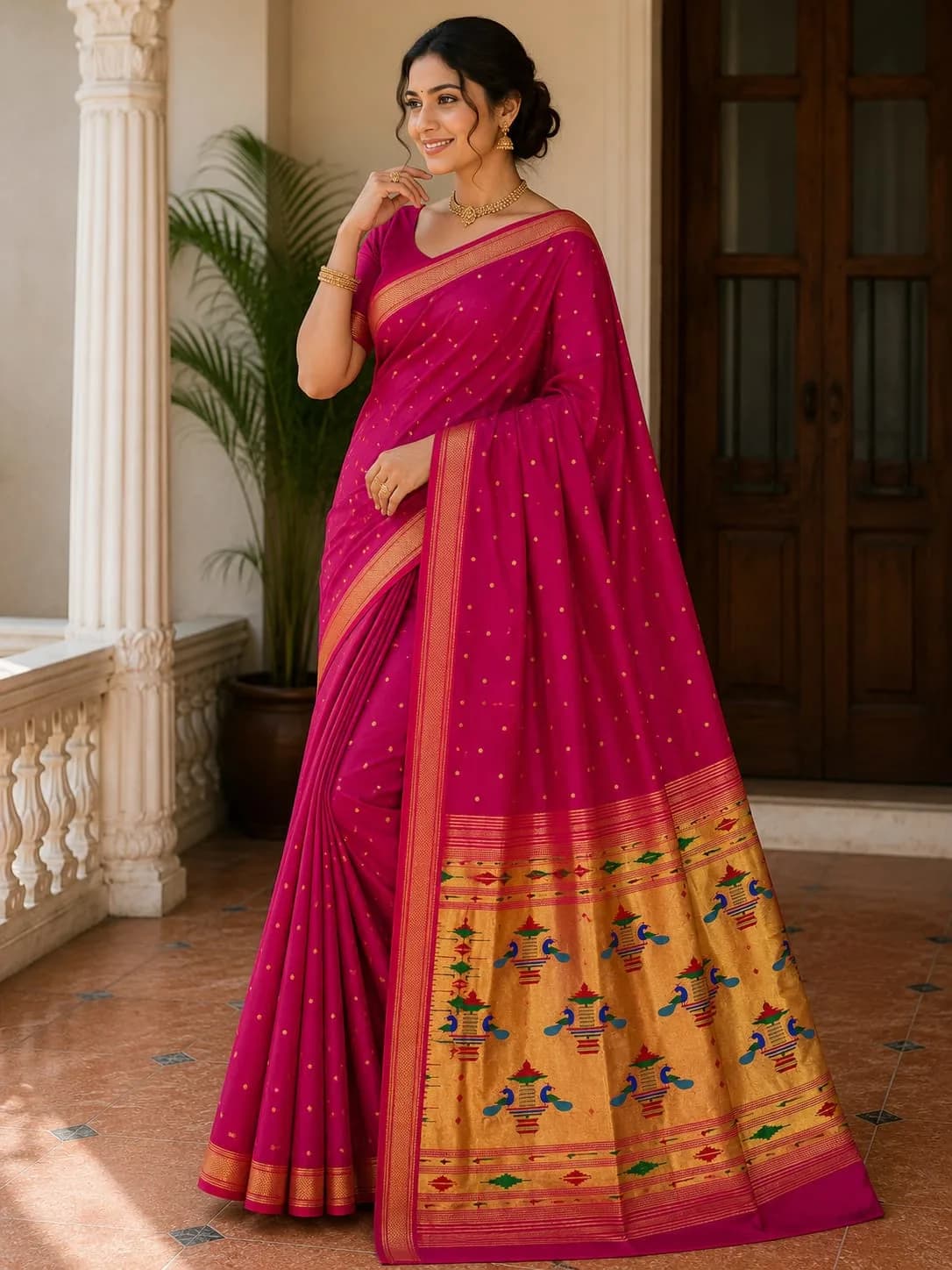 Double Pallu Saree - Green