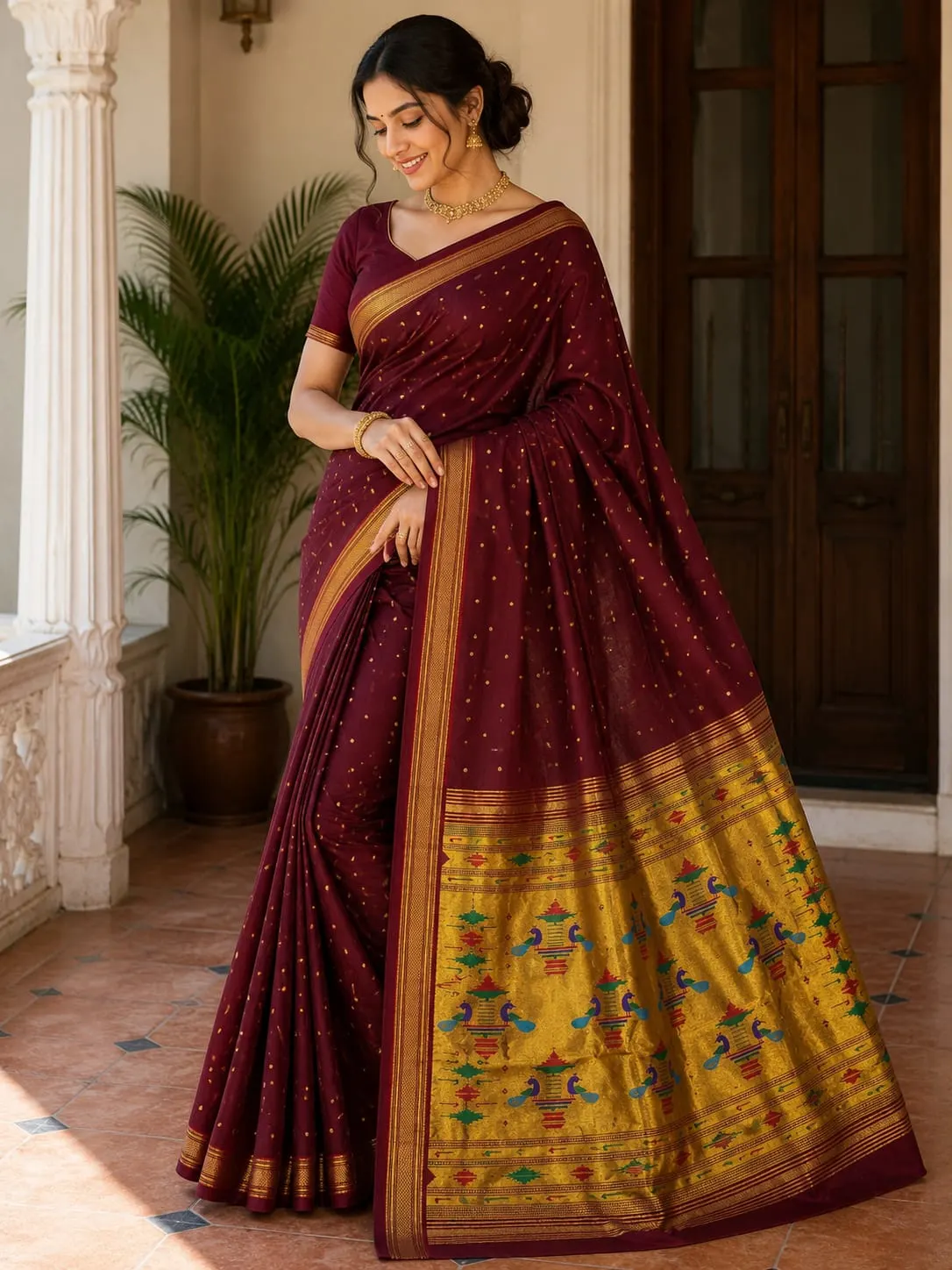 Double Pallu Saree - Blue