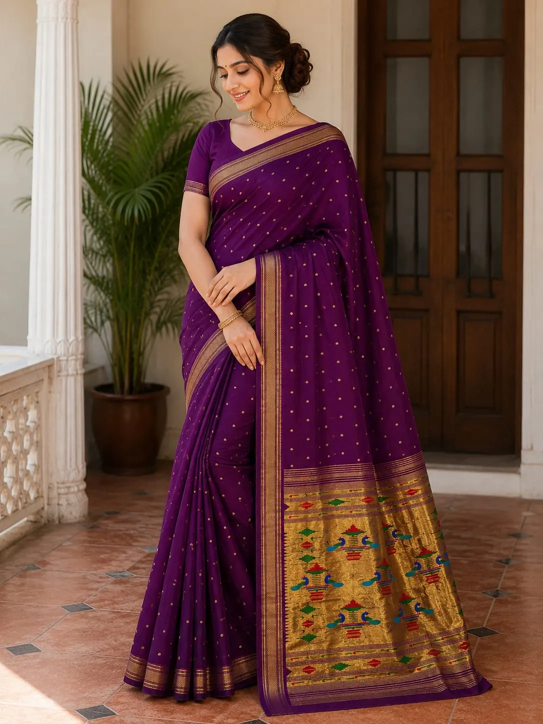 Double Pallu Saree - Maroon