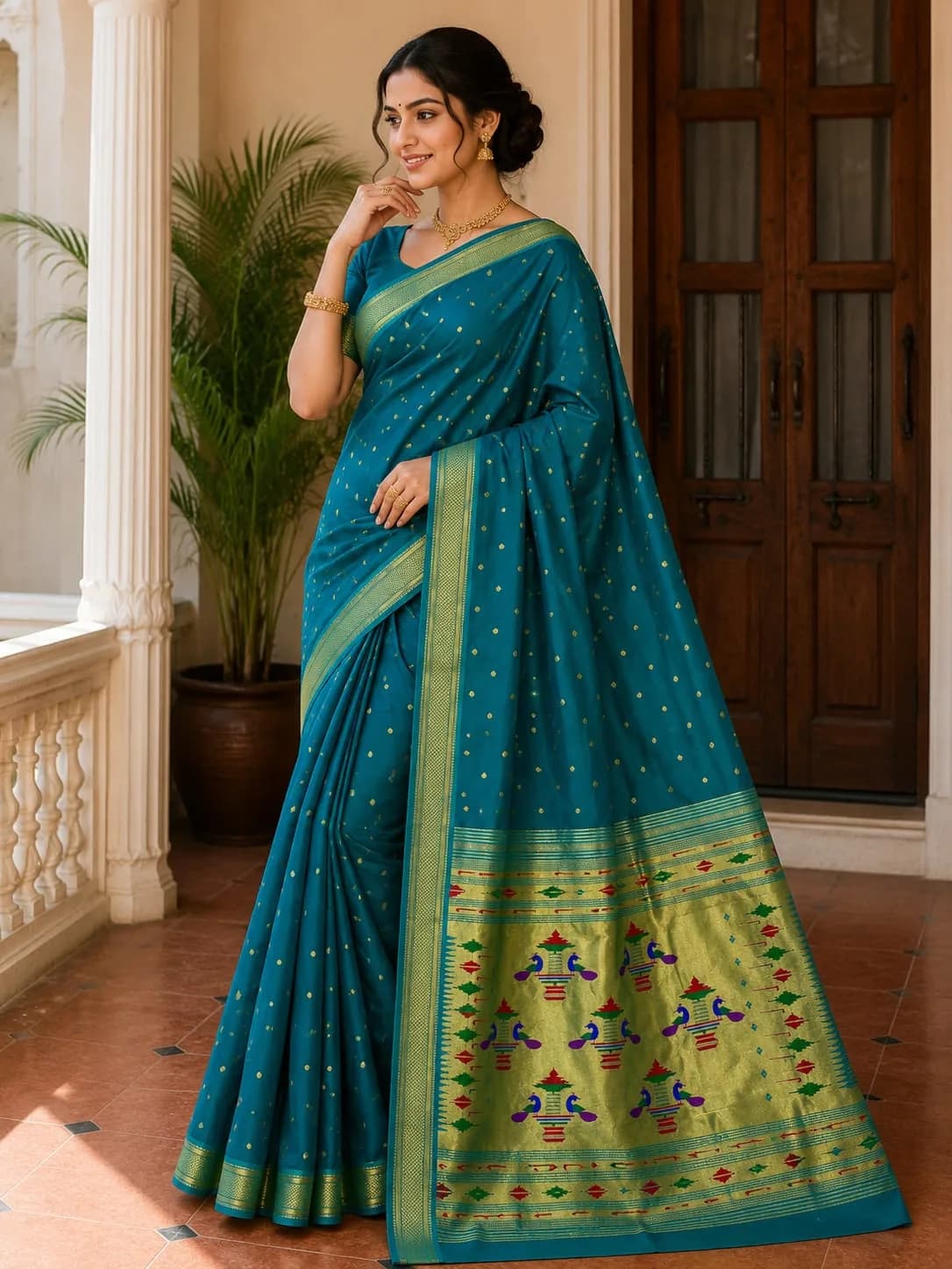 Double Pallu Saree - Orange