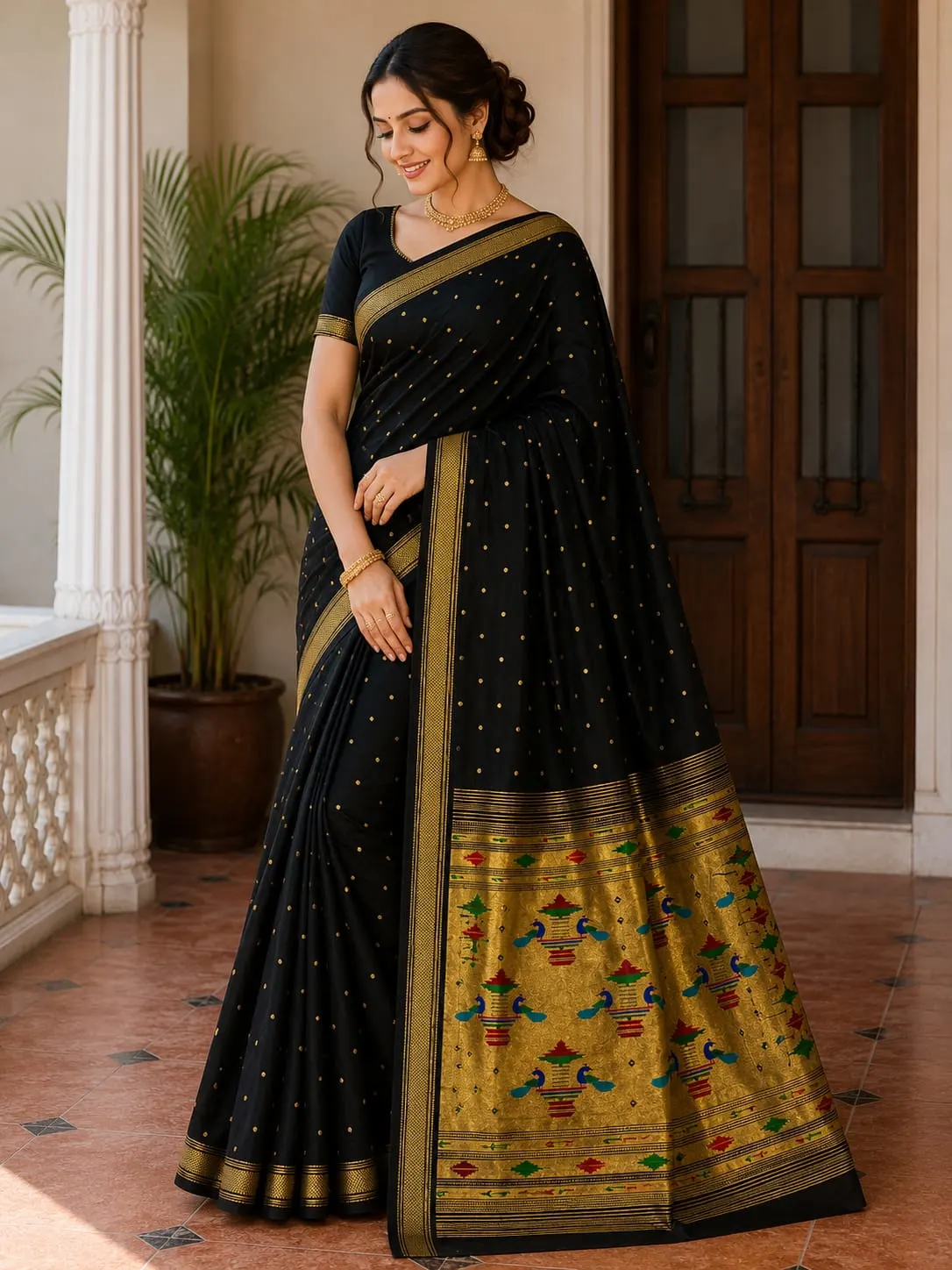 Double Pallu Saree - Wine