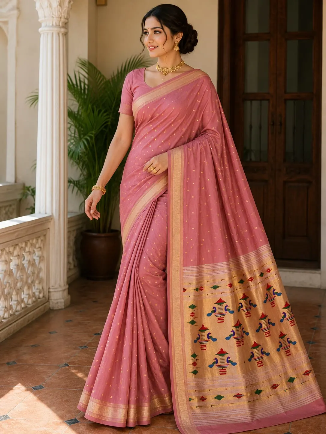 Double Pallu Saree - Emerald
