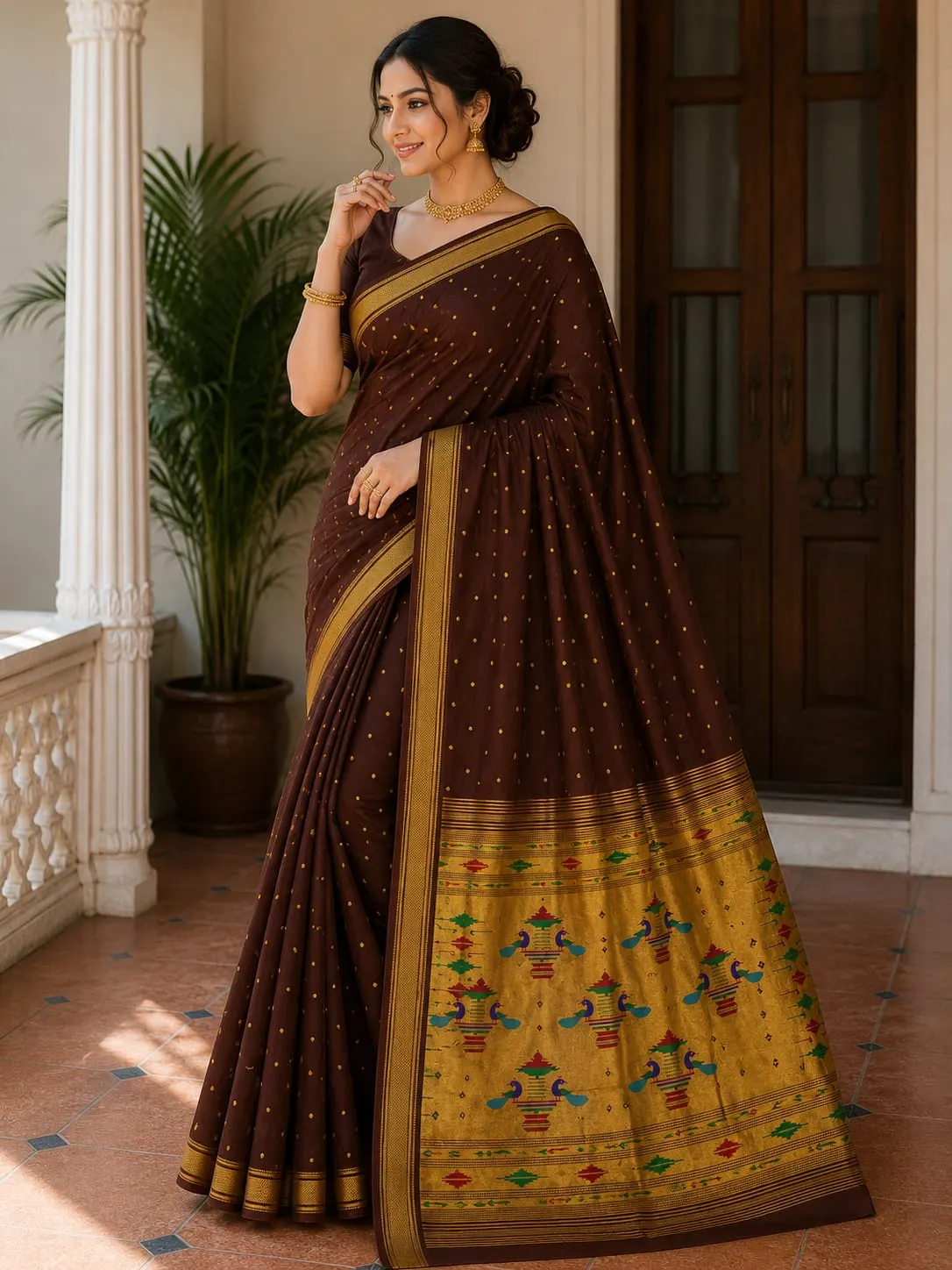 Double Pallu Saree - Teal