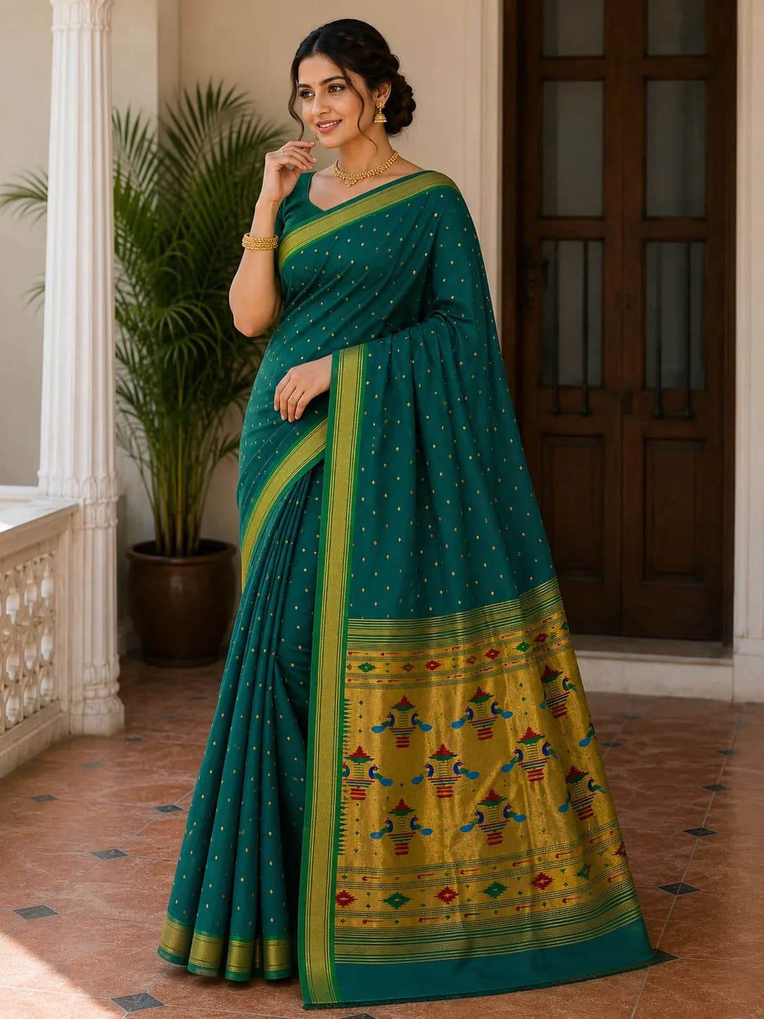 Double Pallu Saree - Peach