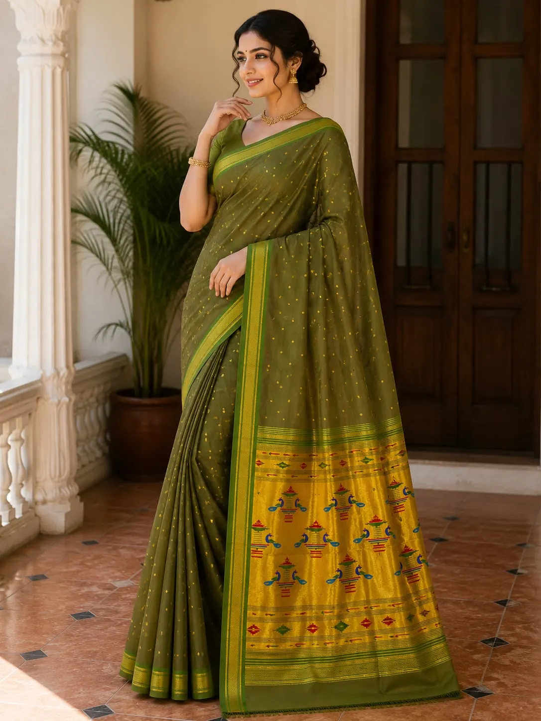 Double Pallu Saree - Red