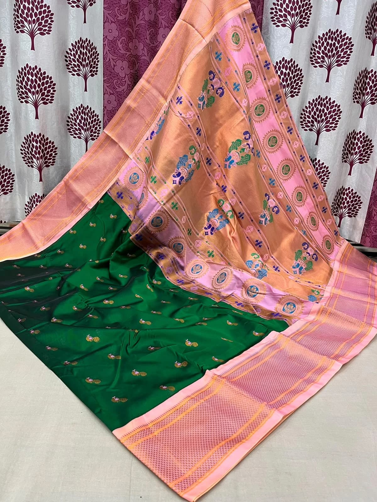 Kalyani Paithani Saree - Bottle Green