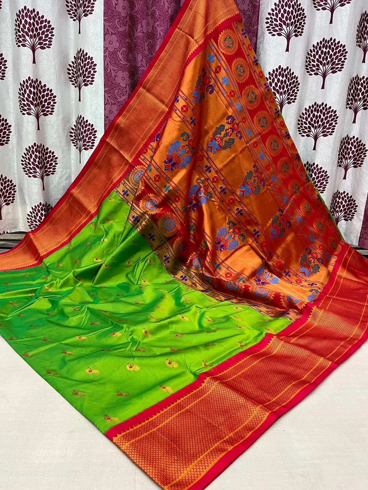 Kalyani Paithani Saree - Parrot Green