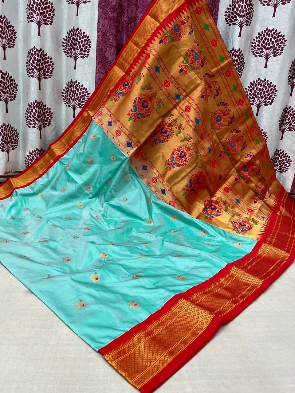Kadiyal Paithani - Light Sky Blue