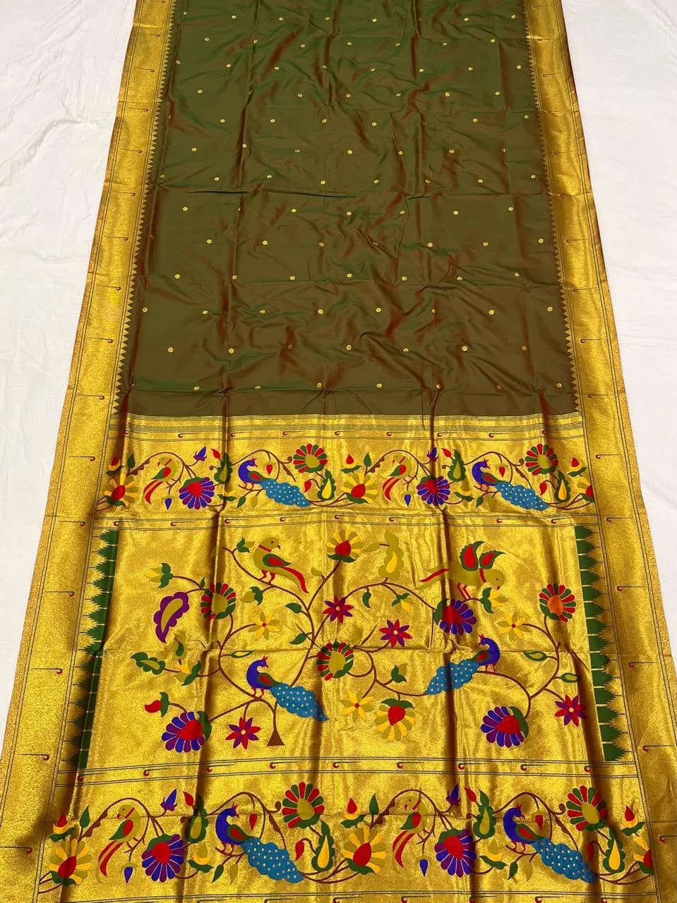 Muniya Paithani - Olive green